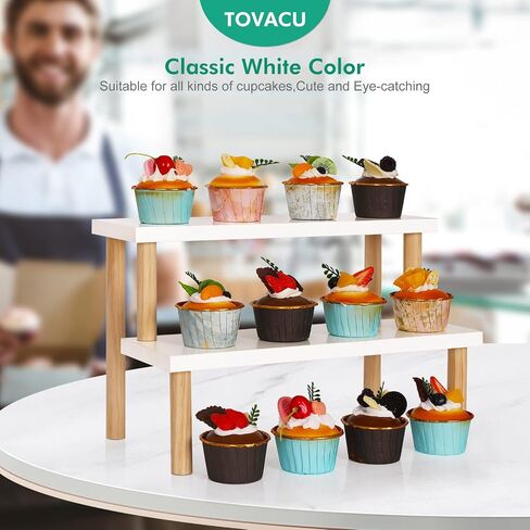 Small Plant Stand Indoor Ladder Shelf Desk, 2 Tiers Desktop Flower Stand Window Sill ,Wood Display Stand for Succulent Cupcake Spice Rack Countertop ( White, 14.2") in Saudi Arabia