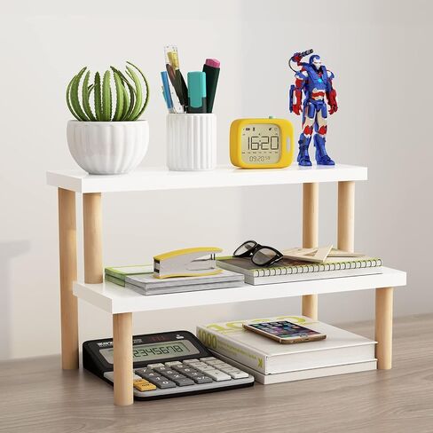 Small Plant Stand Indoor Ladder Shelf Desk, 2 Tiers Desktop Flower Stand Window Sill ,Wood Display Stand for Succulent Cupcake Spice Rack Countertop ( White, 14.2") in Saudi Arabia