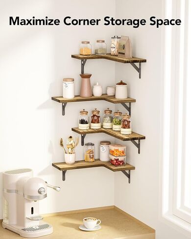 أرفف زاوية عائمة من AMADA HomeFurnishing، مجموعة من 4 أرفف زاوية مثبتة على الحائط، أرفف لديكور الحائط، أرفف خشبية زاوية لديكور المنزل، المكتب، غرفة النوم، الحمام، غرفة الغسيل، المطبخ in Kuwait