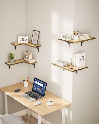 أرفف زاوية عائمة من AMADA HomeFurnishing، مجموعة من 4 أرفف زاوية مثبتة على الحائط، أرفف لديكور الحائط، أرفف خشبية زاوية لديكور المنزل، المكتب، غرفة النوم، الحمام، غرفة الغسيل، المطبخ in Kuwait