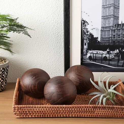 مجموعة 3 قطع من KMwares، كرات مطلية بالخشب الصلب مستديرة طبيعية بقطر 10.16 سم لأوعية تزيين عيد الميلاد - كرات/كرات/كرات/كرة سدادة لمنزل المزرعة in Kuwait