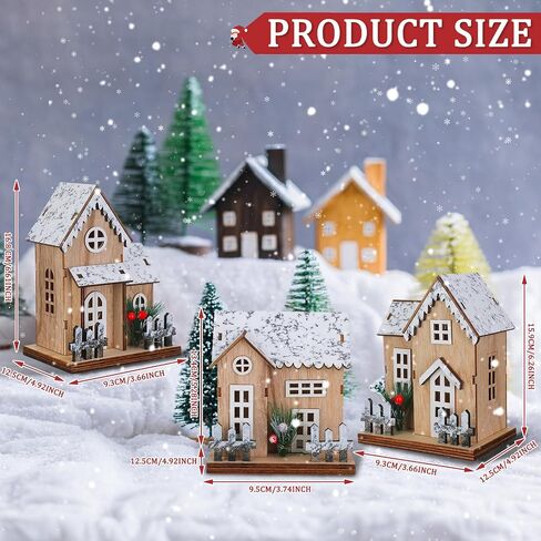 Kigley 3 Pack Christmas Village House Decor Wood Rustic Decor with Light Xmas Lantern Decor for Village Collection Christmas in Saudi Arabia