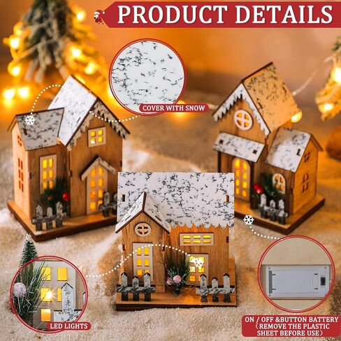 Kigley 3 Pack Christmas Village House Decor Wood Rustic Decor with Light Xmas Lantern Decor for Village Collection Christmas in Saudi Arabia