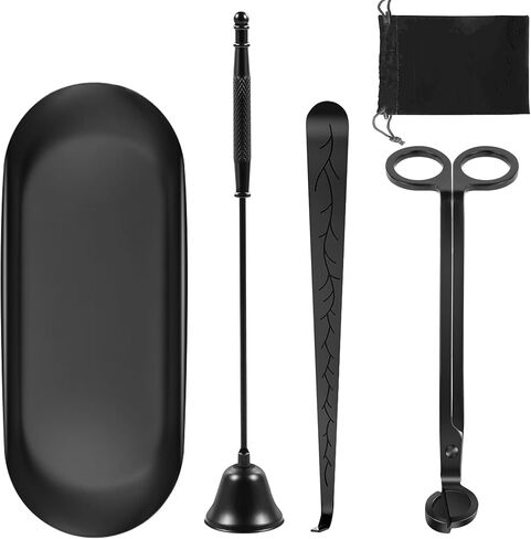 Candle Accessory Set Includes Candle Wick Trimmer, Candle Wick Dipper, Candle Wick Snuffer, Storage Tray Plate, Storage Bag, Gift Package for Candle & Aromatherapy Lovers (Black) in Saudi Arabia