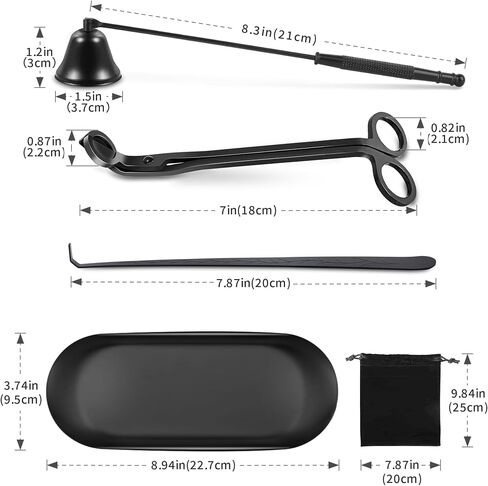 Candle Accessory Set Includes Candle Wick Trimmer, Candle Wick Dipper, Candle Wick Snuffer, Storage Tray Plate, Storage Bag, Gift Package for Candle & Aromatherapy Lovers (Black) in Saudi Arabia