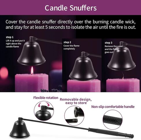 Candle Accessory Set Includes Candle Wick Trimmer, Candle Wick Dipper, Candle Wick Snuffer, Storage Tray Plate, Storage Bag, Gift Package for Candle & Aromatherapy Lovers (Black) in Saudi Arabia