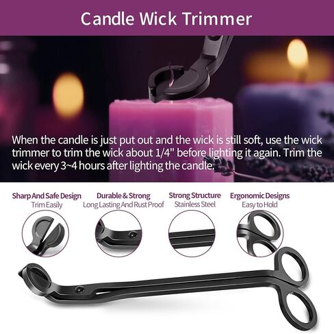 Candle Accessory Set Includes Candle Wick Trimmer, Candle Wick Dipper, Candle Wick Snuffer, Storage Tray Plate, Storage Bag, Gift Package for Candle & Aromatherapy Lovers (Black) in Saudi Arabia
