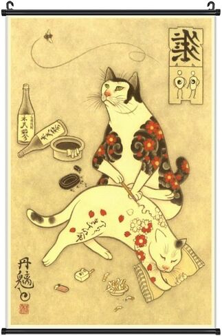 A Wide Variety of Vintage Retro Japanese Samurai Cat Tattoo 13 Wall Scroll Hanging Decor（16x24 in） in Saudi Arabia
