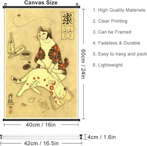 A Wide Variety of Vintage Retro Japanese Samurai Cat Tattoo 13 Wall Scroll Hanging Decor（16x24 in） in Saudi Arabia