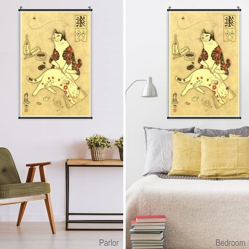 A Wide Variety of Vintage Retro Japanese Samurai Cat Tattoo 13 Wall Scroll Hanging Decor（16x24 in） in Saudi Arabia