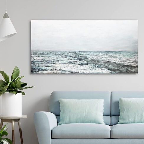 لوحات فنية جدارية من القماش ذات مناظر طبيعية مقاس 24 × 48 بوصة من ArtbyHannah، مع مناظر بحرية رمادية مرسومة يدويًا ومزخرفة ثلاثية الأبعاد لتزيين غرفة المعيشة in Saudi Arabia