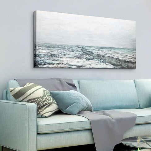 لوحات فنية جدارية من القماش ذات مناظر طبيعية مقاس 24 × 48 بوصة من ArtbyHannah، مع مناظر بحرية رمادية مرسومة يدويًا ومزخرفة ثلاثية الأبعاد لتزيين غرفة المعيشة in Saudi Arabia