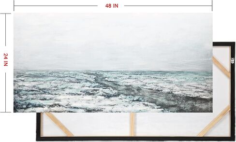 لوحات فنية جدارية من القماش ذات مناظر طبيعية مقاس 24 × 48 بوصة من ArtbyHannah، مع مناظر بحرية رمادية مرسومة يدويًا ومزخرفة ثلاثية الأبعاد لتزيين غرفة المعيشة in Saudi Arabia
