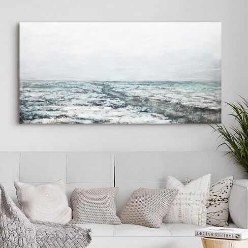 لوحات فنية جدارية من القماش ذات مناظر طبيعية مقاس 24 × 48 بوصة من ArtbyHannah، مع مناظر بحرية رمادية مرسومة يدويًا ومزخرفة ثلاثية الأبعاد لتزيين غرفة المعيشة in Saudi Arabia