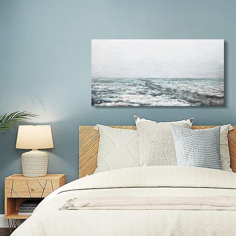 لوحات فنية جدارية من القماش ذات مناظر طبيعية مقاس 24 × 48 بوصة من ArtbyHannah، مع مناظر بحرية رمادية مرسومة يدويًا ومزخرفة ثلاثية الأبعاد لتزيين غرفة المعيشة in Saudi Arabia