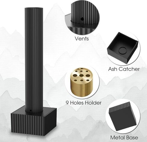 حامل بخور من جوميرود للعصي [مضاد للرماد المتطاير] حامل بخور معدني مع 9 فتحات حامل قاعدة مثالي لديكور المنزل - اسود in Kuwait