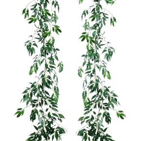 Artiflr 2 Pack Artificial Hanging Leaves Vines, 5.7 Ft Fake Willow Leaves Twigs Silk Plant Leaves Garland String in Green for indoor/outdoor Wedding Decor Party Supplies Greenery Crowns Wreath