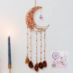 Agate Moon Dream Catchers with Crystal 7 Chakra Gemstone Dream Catchers Color Natural Gem Agate Wall Hangings Room Garden Dreamcatchers Decor (Black)