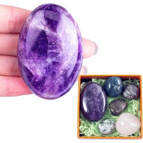 2PC Natural Rose Quartz Heart Crystals (1.7"), Heart Worry Stone, Healing Crystals and Palm Stone