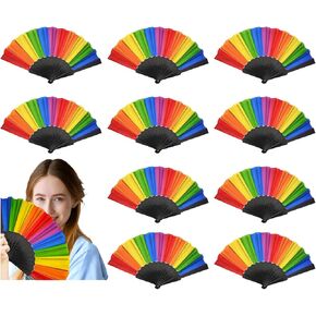 مراوح اليد AMS Rainbow، مروحة يد قابلة للطي برايد، مروحة يدوية ملونة، مروحة بلاستيكية قابلة للطي لأحداث المهرجانات الموسيقية ومستلزمات الرقص (12 قطعة بيضاء) in Kuwait