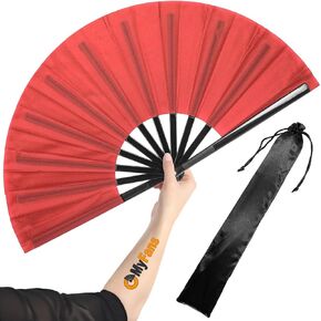 Large Rave Folding Hand Fan - Foldable Chinese Tai Chi Kung Fu fan - Ideal for Festivals, EDM, Dancing, Hot Flashes, Church and Gifts (Black) in Saudi Arabia