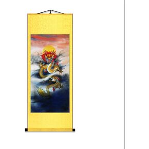 Zzooi Chinese Style Dragon Wall Art Hanging Silk Printed Scroll Painting