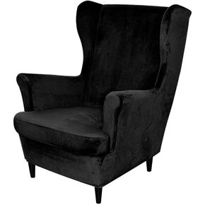 Wingback Chair Covers 2 Piece Stretch Velvet Wingback Chair Slipcover Soft Wing Chair Sofa Covers with Elastic Bottom,Armchair Couch Cover Furniture Protector for Living Room (Dark Blue)