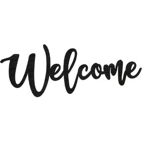 Jetec Wood Cutout Welcome Sign Wooden Welcome Wall Decor Word Sign Wood Art Sign for Front Door Rustic Home Gallery Wall Decorations (Black)