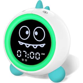 Kids Alarm Clock, Toddler Sleep Training Clock with Night Lights, Sound Machine, Time to Wake Dinosaur Alarm Clock for Children, Gift Ideas for Kids Toddler Boy Girl (Green)