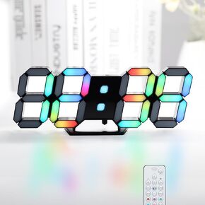 KOSUMOSU LED Wall Clock for Bedroom 15" Large Digital Clock for Living Room Decor Modern Desk Clock with Alarm Clock/Remote/Dimmer/Time/Date/Temp(Black Wall Clock)