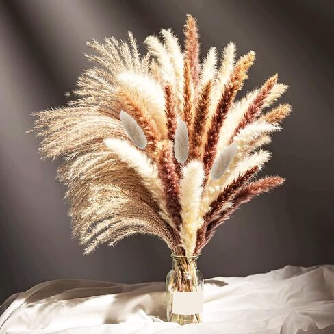 CRMADA 80 Pcs Pampass Grass - 17 Inch Small Pampas with White, Natural Dried Grass, Flowers, Reed & Bunny Tails Stems for Boho Decor, Parties, Weddings Home Decor Soul Concepts, (DPG-01) in Kuwait