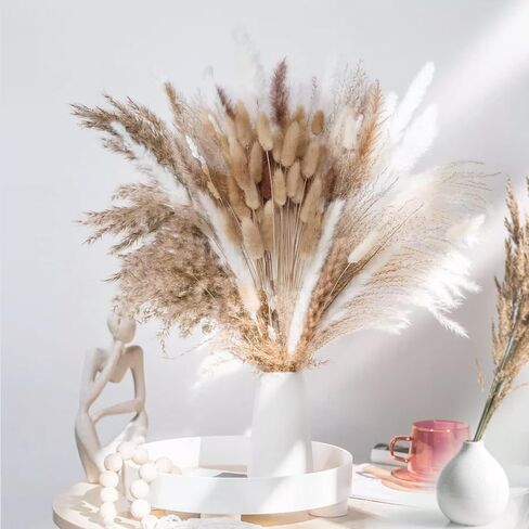 CRMADA 80 Pcs Pampass Grass - 17 Inch Small Pampas with White, Natural Dried Grass, Flowers, Reed & Bunny Tails Stems for Boho Decor, Parties, Weddings Home Decor Soul Concepts, (DPG-01) in Kuwait