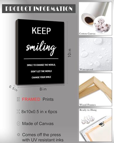 Drsoum Inspirational Office Wall Art - Motivational Quotes for Living Room - Encouraging Canvas Posters for Bedroom - Sayings for Wall Decor - 8" x10" x6 PCS (FRAMED) in Kuwait