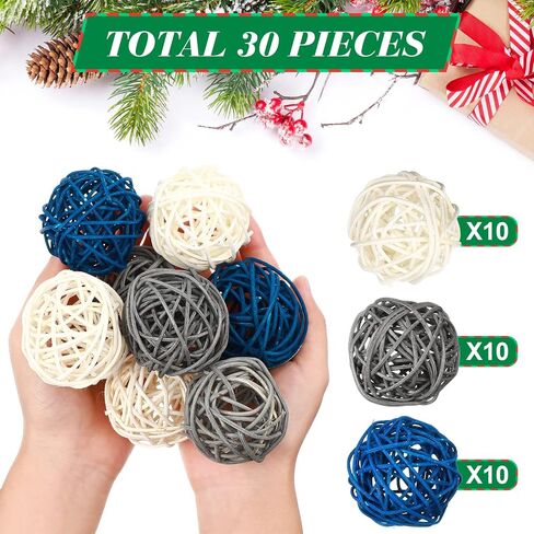 30 قطعة من كرات الديكور للوعاء المركزي من Wicker Rattan Balls 1.8 بوصة طاولة القهوة ديكور الشتاء المزهرية حشو الأجراس الأبيض والرمادي الأزرق ديكور طاولة لغرفة المعيشة إكسسوارات الحفلات in Saudi Arabia