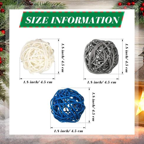 30 قطعة من كرات الديكور للوعاء المركزي من Wicker Rattan Balls 1.8 بوصة طاولة القهوة ديكور الشتاء المزهرية حشو الأجراس الأبيض والرمادي الأزرق ديكور طاولة لغرفة المعيشة إكسسوارات الحفلات in Saudi Arabia