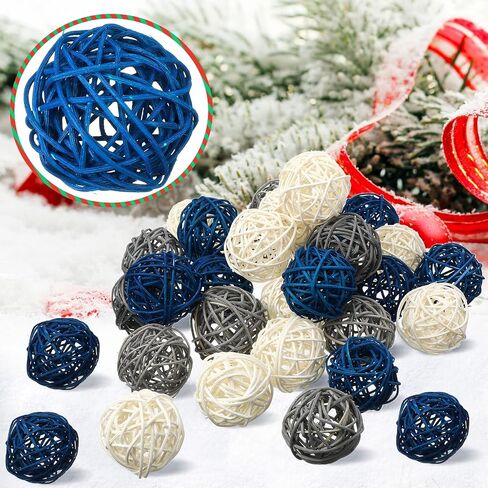 30 قطعة من كرات الديكور للوعاء المركزي من Wicker Rattan Balls 1.8 بوصة طاولة القهوة ديكور الشتاء المزهرية حشو الأجراس الأبيض والرمادي الأزرق ديكور طاولة لغرفة المعيشة إكسسوارات الحفلات in Saudi Arabia