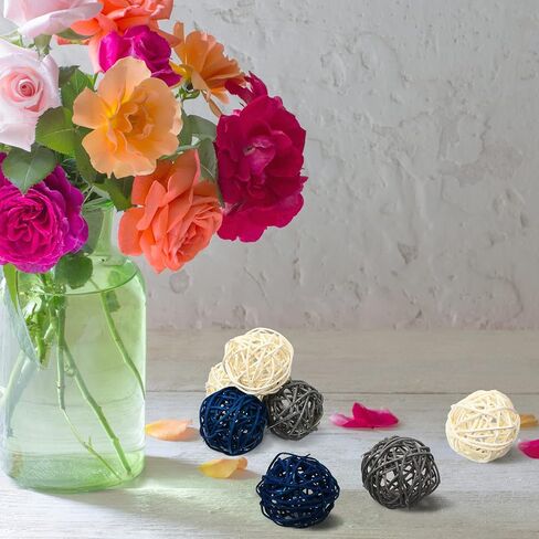 30 قطعة من كرات الديكور للوعاء المركزي من Wicker Rattan Balls 1.8 بوصة طاولة القهوة ديكور الشتاء المزهرية حشو الأجراس الأبيض والرمادي الأزرق ديكور طاولة لغرفة المعيشة إكسسوارات الحفلات in Saudi Arabia