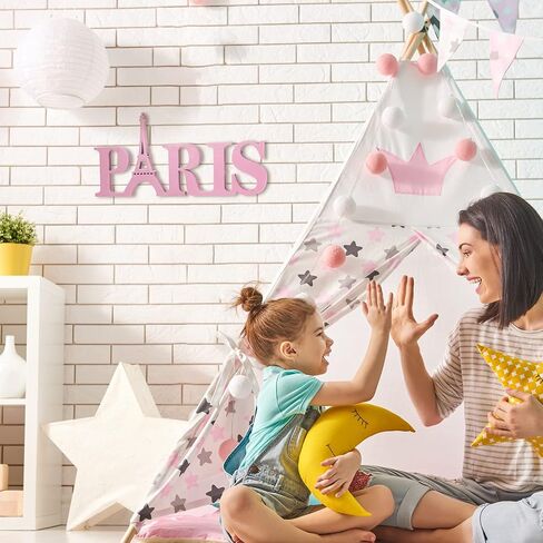 Paris Decor for Bedroom Wooden Paris Themed Wall Decor Paris Wooden Letters Eiffel Tower Decor, Paris Wood Sign Decor Art for Girls Bedroom Bathroom French Room Home Wall Art (Black) in Saudi Arabia