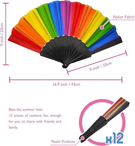 مراوح اليد AMS Rainbow، مروحة يد قابلة للطي برايد، مروحة يدوية ملونة، مروحة بلاستيكية قابلة للطي لأحداث المهرجانات الموسيقية ومستلزمات الرقص (12 قطعة بيضاء) in Kuwait