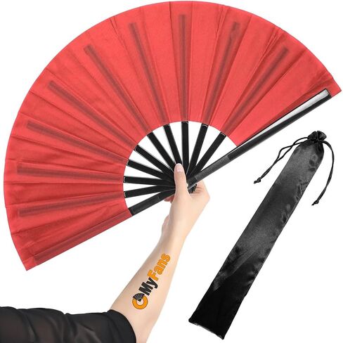 Large Rave Folding Hand Fan - Foldable Chinese Tai Chi Kung Fu fan - Ideal for Festivals, EDM, Dancing, Hot Flashes, Church and Gifts (Black) in Kuwait