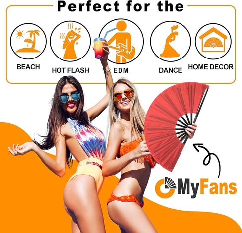 Large Rave Folding Hand Fan - Foldable Chinese Tai Chi Kung Fu fan - Ideal for Festivals, EDM, Dancing, Hot Flashes, Church and Gifts (Black) in Kuwait