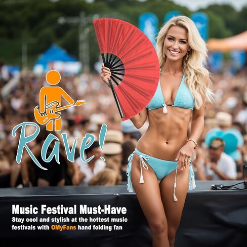 Large Rave Folding Hand Fan - Foldable Chinese Tai Chi Kung Fu fan - Ideal for Festivals, EDM, Dancing, Hot Flashes, Church and Gifts (Black) in Kuwait