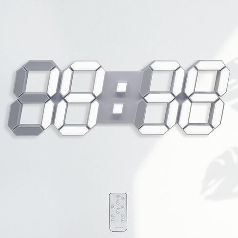KOSUMOSU LED Wall Clock for Bedroom 15" Large Digital Clock for Living Room Decor Modern Desk Clock with Alarm Clock/Remote/Dimmer/Time/Date/Temp(Black Wall Clock) in Saudi Arabia