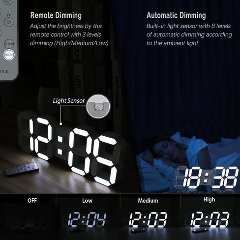 KOSUMOSU LED Wall Clock for Bedroom 15" Large Digital Clock for Living Room Decor Modern Desk Clock with Alarm Clock/Remote/Dimmer/Time/Date/Temp(Black Wall Clock) in Saudi Arabia