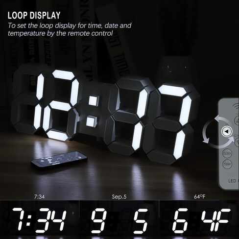 KOSUMOSU LED Wall Clock for Bedroom 15" Large Digital Clock for Living Room Decor Modern Desk Clock with Alarm Clock/Remote/Dimmer/Time/Date/Temp(Black Wall Clock) in Saudi Arabia
