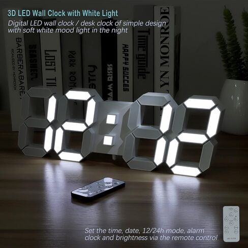 KOSUMOSU LED Wall Clock for Bedroom 15" Large Digital Clock for Living Room Decor Modern Desk Clock with Alarm Clock/Remote/Dimmer/Time/Date/Temp(Black Wall Clock) in Saudi Arabia