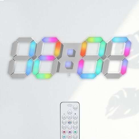 ساعة حائط رقمية LED ثلاثية الأبعاد من KOSUMOSU، 9.7 بوصة، ساعة طاولة/مكتب كبيرة الحجم مع جهاز تحكم عن بعد درجة حرارة 12/24 ساعة (ضوء أبيض) in Kuwait