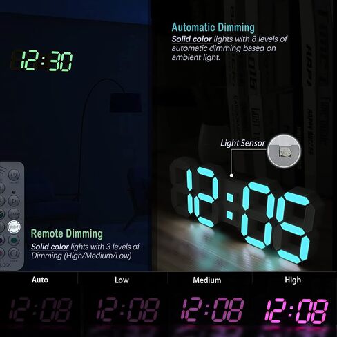 ساعة حائط رقمية LED ثلاثية الأبعاد من KOSUMOSU، 9.7 بوصة، ساعة طاولة/مكتب كبيرة الحجم مع جهاز تحكم عن بعد درجة حرارة 12/24 ساعة (ضوء أبيض) in Kuwait