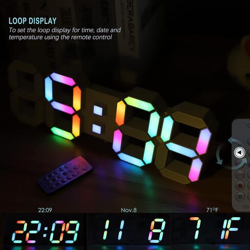 ساعة حائط رقمية LED ثلاثية الأبعاد من KOSUMOSU، 9.7 بوصة، ساعة طاولة/مكتب كبيرة الحجم مع جهاز تحكم عن بعد درجة حرارة 12/24 ساعة (ضوء أبيض) in Kuwait