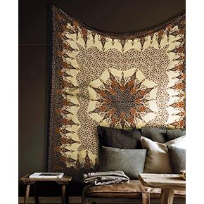 Popular Handicrafts Tapestry Wall Hanging Hippie Mandala Bohemian Hippy Intricate Geometric Floral Design Indian Tapestries Bedspread 84x90 Inches,(215cm x 230cm) Brown Black in Saudi Arabia